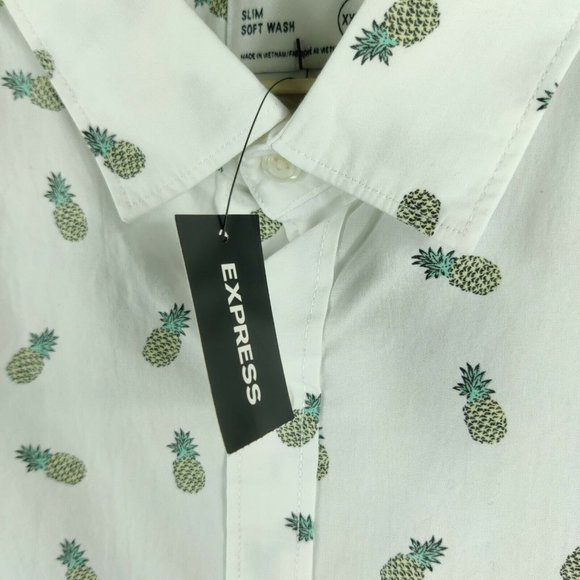 NWT Express All-Over-Print Pineapple Hawaiian Shirt Mens 2XL Slim Fit - Picture 3 of 6